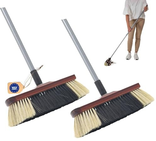 Novaliv Lot de 2 Balais d'Intérieur avec Manche Télescopique - Mélange de Crin de Cheval - Poils Fins Naturels - Manche en Bois avec Filetage