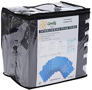 20 Interlocking Floor Tiles Non-Slip Exercise Mat with Border and carrying bag, Exercise Foam Floor Mats for Gyms, Yoga, Outdoor Workouts, Kids,1' x 1'(30cm x 30cm) (BLACK)