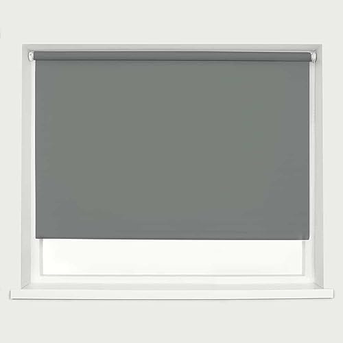 Dark Grey Blackout Roller Blind Metal Fittings Trimmable UV Protection Thermal Properties Premium Fabric Home Office Bedroom Kids Room Child Safe Easy Fit 150cm Width x 160cm Drop