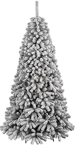 BAKAJI Albero di Natale Danubio Super Folto Pino Verde Innevato Base Croce in Ferro Pieghevole Altissima qualità Rami con Neve Facile Montaggio Apertura Ombrello (150 cm)