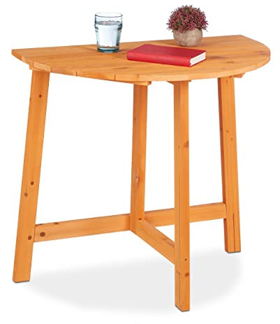 Relaxdays Klapptisch, halbrund, HxBxT: 74 x 80 x 50 cm, Balkon & Garten, Tannenholz, Outdoor, Wandklapptisch, Natur