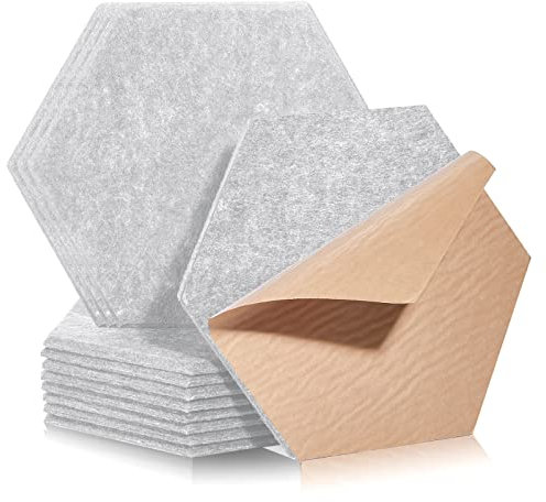 Insonorizacion Acustica Pared hexagonales autoadhesivos 12 piezas I Aislamiento acústico de alta densidad para paredes techos madera y puertas - Placas Aislamiento Acustico, 30x26x0,9cm，gris claro