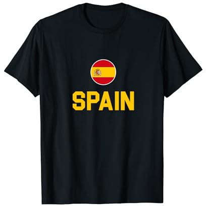2024 España Tees Co. Bandera España Camiseta Mujer Negra Manga Corta Talla S