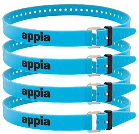 Appia Straps - Spanngurte 65cm Blau (4er Pack) inkl. Strap-Keeper für Fahrrad, Ski, Bikepacking, Camping, Heimwerken aus TPU mit rostfreier Aluminium-Schnalle