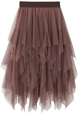 Kukeyiee Jupe Femme Tulle Tutu Irrégulier sous-Jupe superposée Jupe Ballet Prom Party Robe plissée A-Line Jupe Midi Champagne Taille Unique