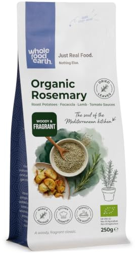 Wholefood Earth Organic Dried Rosemary 250g | Whole Dried Leaves | GMO Free & Vegan | Mediterranean Herb for Roasts, Soups & Marinades
