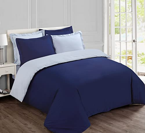 Vision - Wende-Bettwäsche, zweifarbig, Marineblau/Grau – Bettbezug 240 x 220 cm mit 2 Kissenbezügen für Kingsize-Bett – 100% Baumwolle