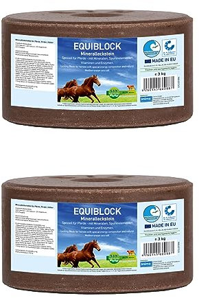 imima Mineralleckstein Pferd EQUIBLOCK Salzleckstein Set 2 x 3kg - Salzlecksteine für Pferde, Ziegen, Wild und Rind - Salz Leckstein Mineralstein