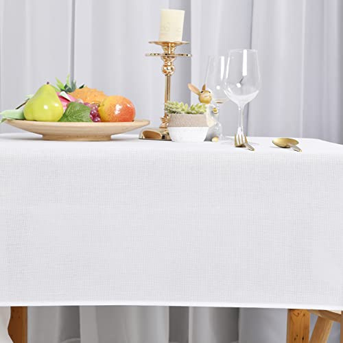 Hiasan Tischdecke Leinenoptik Eckig Tischtuch Wasserabweisend Tischwäsche, 1 Stück, 160 x 320 cm, Weiß