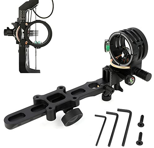 HNZMDY Bogenschießen Bogenvisiere 5 Pin Bow Sights Compound Bogen Visier Micro Einstellbar Aluminium Visier für Compoundbogen 0.019'' Optical Fiber Links/Rechtshänder (Lange Stange)
