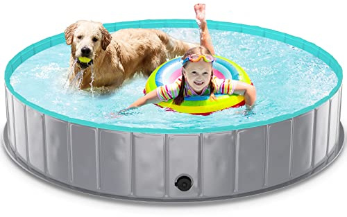 TENXSNUG Hundepool fur Große Hunde, Faltbare Hund Schwimmbecken Hundebadewanne, rutschfest Dog Pool Planschbecken für Kinder und Hunde, Hellgrau, 160 x 30 cm