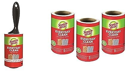 Scotch-Brite Fusselroller + Ersatz-Fusselrolle, insgesamt 224 Blatt Everyday Clean, Fusselrolle für Kleidung und Möbel gegen Fussel oder Tierhaare, Roller ist wiederverwendbar