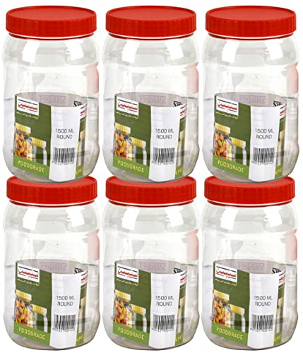 Sterling Ventures P.E.T. Jars, Food safe, Clear Food Storage Containers. (6x 1500ml)