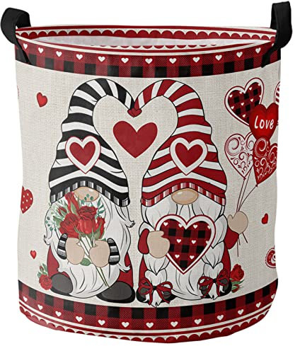 Wäschekorb Love'S Day Gnome Heart Plaid Sweet Love Beige Wäschesack Praktisch Wäschetonne Stylisch Handtuchkorb Für Schlafzimmer Wäsche Kleidung,40X50Cm