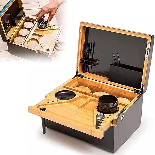 BURLOE Aufbewahrungsboxen aus Holz und Bambus, abnehmbar, Haus, Dekoration, Schloss, Braun