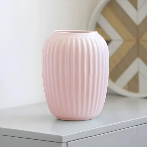 Vase Rosa, Klein Deko Vasen aus Keramik, Blumenvase Modern für Tischdeko Innenbereich - 20 cm, Rosa