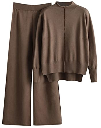 MJGkhiy Tuta Maglia Donna Completa Elegante Set Tute In Maglia Due Pezzi Set Coordinato Tuta Casual Lavorati Maglione a Maniche Lunghe Pullover Top e Pantaloni a Gamba Larga Completi Invernale