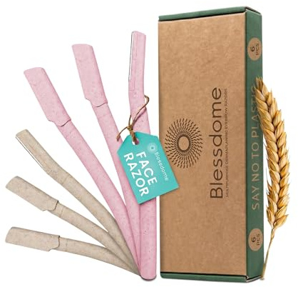 BLESSDOME 6Pcs Biodegrable Wheat Straw Dermaplaning Blades for Face - Peach Fuzz Eyebrow Razor Shaper | Exfloating Dermaplane Hair Removal Tool - Eco Friendly Plastic Free Dermaplane Eyebrow Razors