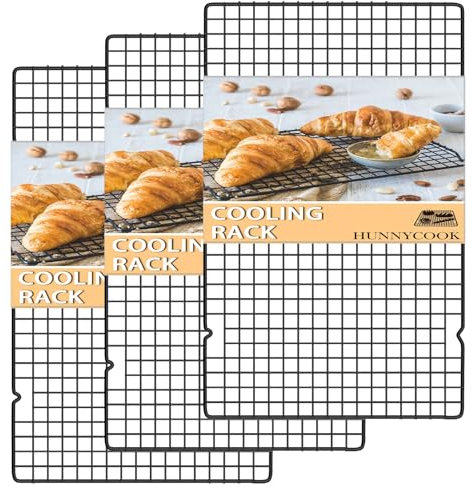 hunnycook Set di 3 griglie di raffreddamento rettangolari per torte, in acciaio inox, 15,8 × 9,8, nero, riutilizzabile, per cuocere, grigliare e asciugare, sano e robusto, lavabile in lavastoviglie