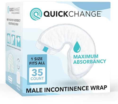 QuickChange Men's Incontinence Wrap, 1 Week Supply (35 Count), Catheter Alternative and/or Adult Diaper Insert for Men with Reduced Mobility, Maximum Absorbency, OSFA