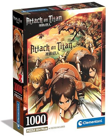 Clementoni - Attack On Titans Titans-1000 Teile, Poster, Anime-Puzzle, Manga, Spaß für Erwachsene, Made in Italy, 39923, Mehrfarbig