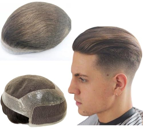 Toupee für Männer Haarteile 10x8 Toupee Hollywood Human Hair Replacement System für Männer Haarprothese Haar Patch Units (#4 Hellbraun)
