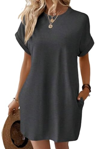Earnmore Abito T-Shirt a Maniche Corte, Abiti Estivi da Donna a Maniche Corte con Tasche Abito T-Shirt Semplice e Solido con Tasche