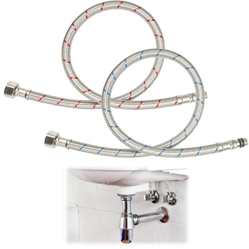 Anschlussschlauch Armatur G3/8 X M10, 2 Stück Flexschlauch Verlängerung 50cm, Wasserhahn Schlauch, Wasseranschluss Verlängerung, Verbindungsschlauch, Edelstahl Panzerschlauch mit einem Dichtungsband