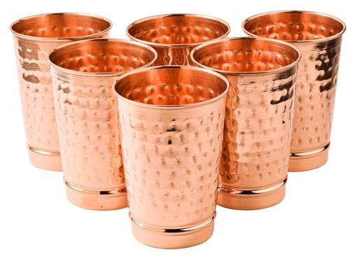 Activelife Hammered Copper Tumbler Set of 6 - Drinking Water with Copper Cups - Home, Office, Travel, Gifting - Each 11.8 US Fl Oz
