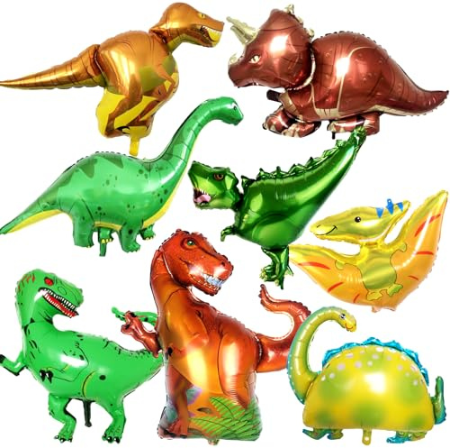 Dino Luftballons 8 Stück,Dinosaurier Folienballon XXL,Dino Ballons Kindergeburtstag Deko,Dinosaurier Party Deko für Jungen Mädchen Geburtstag,Dschungel Geburtstagsdeko Ballon Helium