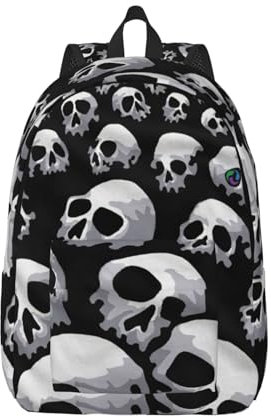 BREAUX Modischer Rucksack mit Totenkopf-Motiv, aus Segeltuch, Freizeittasche, leichter Reiserucksack, Seesack, Schwarz , S