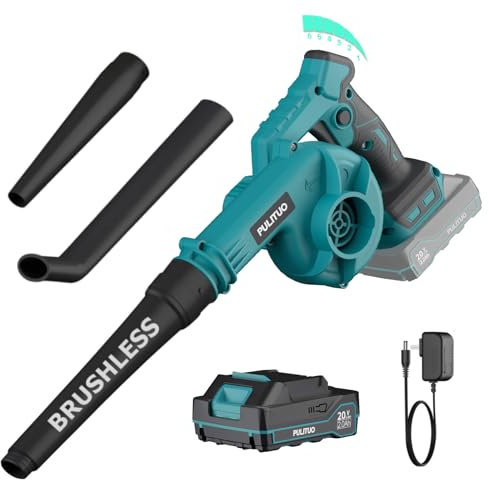 Leaf Blower Cordless, Powerful Brushless Leaf Blower 242 km/h, 6 Speeds, Lightweight Small Garden Blowers with Battery and Charger for Leaves, Dust, Grass, Patios, Driveway