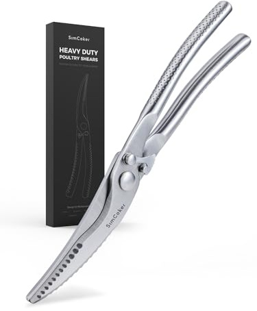 Simcoker Full Steel Poultry Shears Heavy Duty Professional, Poultry Scissors for Meat, Chicken, Bone, Fish, Turkey Shears, Kitchen Scissors for Food,with Anti-Slip Handle Safety Lock