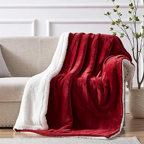 GREATOYAR Manta de Franela y Borreguillo para Cama y Sofá, Reversible de Premium Microfiber Polyester, Suave, Cómoda, Cálida y Esponjosa, para Invierno y Otoño, Vino, 160X220cm