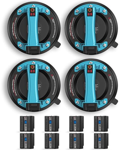 SEESII Electric Tile Suction Cup Lifters, 8-Inch Battery Glass Suckers Lifters with 4x 2400mAh Batteries, LED Display, 600 LBS Max Load Heavy-Duty Vacuum Suction Cups for Tile/Window/Granite