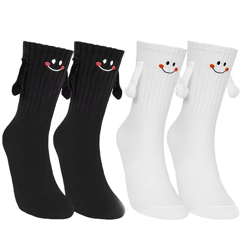 PWCTNT Personalisierte Socken,Lustige Socken,2 Paar 3D Magnetische Socken mit Magnetarmen,Gute Laune Lustig Hand in Hand Socke für Frauen Männer Erwachsene für 14+ Jahre Alt(schwarz,weiß)