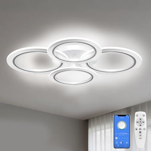 MARYRAIN Modern LED Ceiling Light, 23-Inch, 3 Color Temps, 3348LM, Adjustable Brightness, Remote & APP Control, Energy Saving – Ideal for Living Room, Dining Room, Kitchen & Office - 4 Cirles