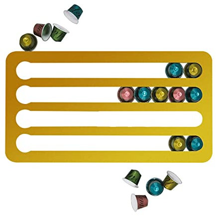 Cestino per la conservazione delle capsule di caff Porta Capsule Barattolo Porta Capsule Da Parete Compatibile Con 20/40 Cialde In Verticale O Orizzontale Su Pareti O Sotto Pensili(Gold,22x26cm)