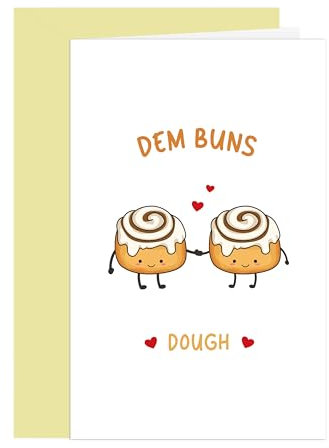 BKOQF Cute Buns Butt Card, Cinnamon Rolls Foodie Pun Card, Anniversary Card, Valentine's Day Gift Idea, Dem Buns Dough Theme Card