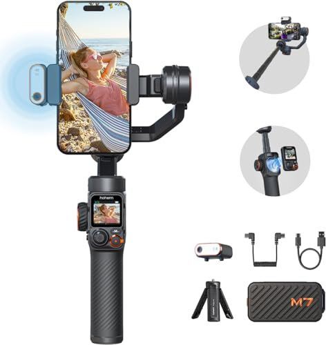 hohem iSteady M7 Gimbal Stabiliser for Smartphone w/AI Tracker, Removable Controller, 500g Payload Gimbal Stabiliser for iPhone Android, 1.4 Inch Touchscreen & Built-in Extension Rod