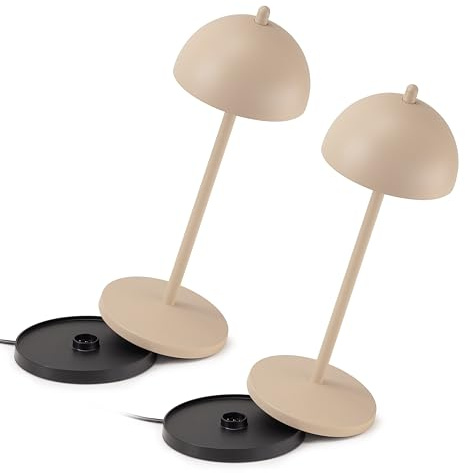 LVL - La Ville Lumière Set mit 2 EvaG kabellosen Tischlampen - LED Touch-Dimmbar Lampe für Innen/Außen IP65 - Lichttemperatur von 2200 bis 3000K, lange Lebensdauer, Aluminium, Sand