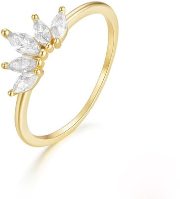 AMDXD Echtgold Schmuck Trauringe 14K Gelbgold, Krone Hochzeitsring mit Moissanit Marquiseschliff, Au 585 Bandringe, Gr.51 (16.2)