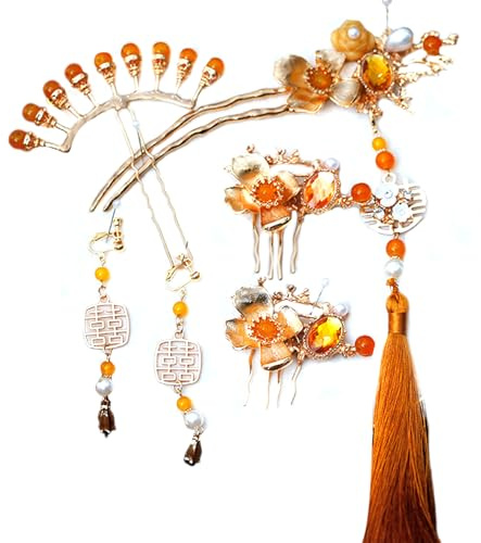 SkyPOOU Palillos de pelo de aleación con cuentas de flores, postizos vintage, horquillas para bodas, fiestas, accesorios para el cabello para mujeres. Artículo 3
