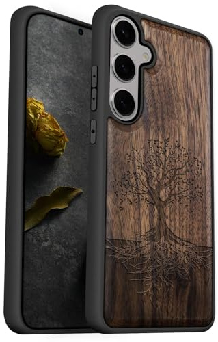 Carveit Coque pour Galaxy S25 Étui, (Noyer-Arbre avec Racines) | Étui en Bois Cover, Etui en Rigide Antichoc avec Protection TPU Case Compatible avec Samsung Galaxy S25 5G Coque