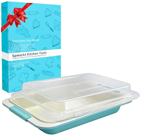 Spmarkt 13x9 Inch Baking Pan with Lid, Heavy-Duty Nonstick Aluminized Steel Baking Pan with Silicone Grip Handles, Bake Cover & Carry Pan for Brownies, Lasagna, Casseroles, Roasting & Potlucks