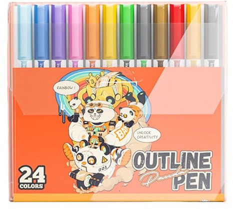 Generisch Konturmarkierungsstifte, Doppelkonturmarkierungen | Glitzer-Zeichenstifte - Kreative Marker zum Zeichnen, Kritzeln, Kartenmachen, Weihnachtskarten, Farbstift-Set