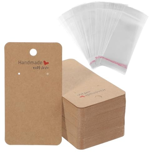 Telooco 100Pcs Earring Display Cards Earring Cards with Holes Handmade Earrings Holder Jewellery Display Card with 100 Self Sealing Clear Bags and Ear Plugs for Jewellery Packaging Gift Making