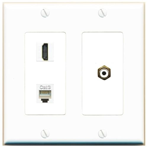 RiteAV Placa de pared de 2 bandas, 1 puerto HDMI, para teléfono RCA, color blanco