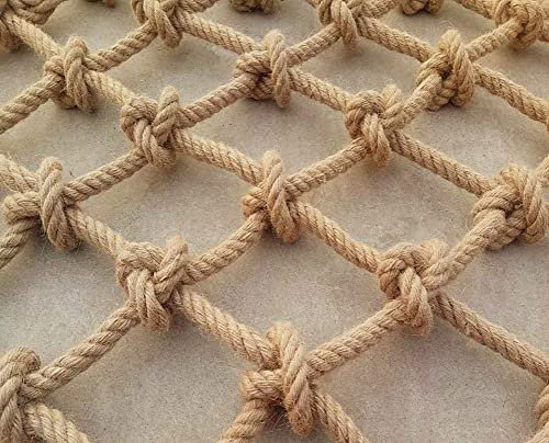 Safety Net Hemp Rope Net for Kid,Pets Climbing Net Cargo Rope Ladder Truck Trailer Heavy Duty Netting Balcony Stair Playground Protection Net Plant Support Jute Netting(1Mx3M(3.3FTx9.8FT))