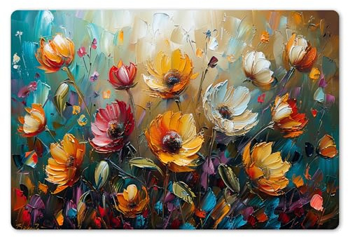 KitchenYeah© Platzsets Abwaschbare Placemats Set 6 Tischsets Platzdeckchen | 45x30 cm - Platzset Tischset Esstisch Telleruntersetzer Waschbar Blumen - Farbe - Kunst - Modern